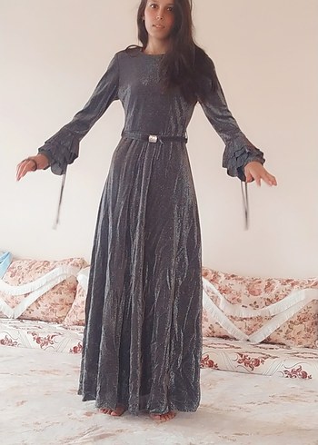 Gri Uzun Kollu Gotik Kadın Elbise