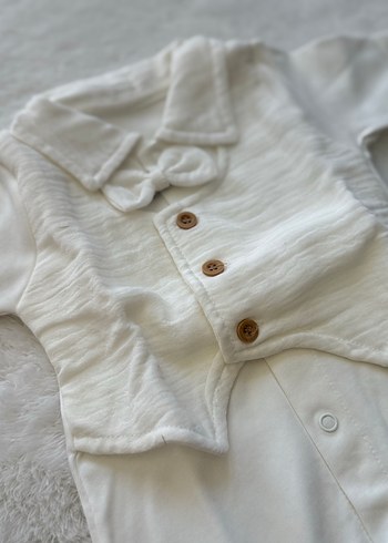 Beyaz Düğmeli Kısa Kollu Bebek Hastane Çıkışı - Görsel 6