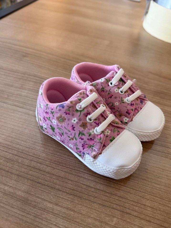 Pembe Çiçek Desenli Kız Bebek İlk Adım Ayakkabısı - Görsel 2