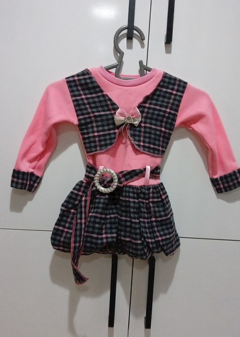 Pembe Kemerli Uzun Kollu Kız Elbisesi - Görsel 4