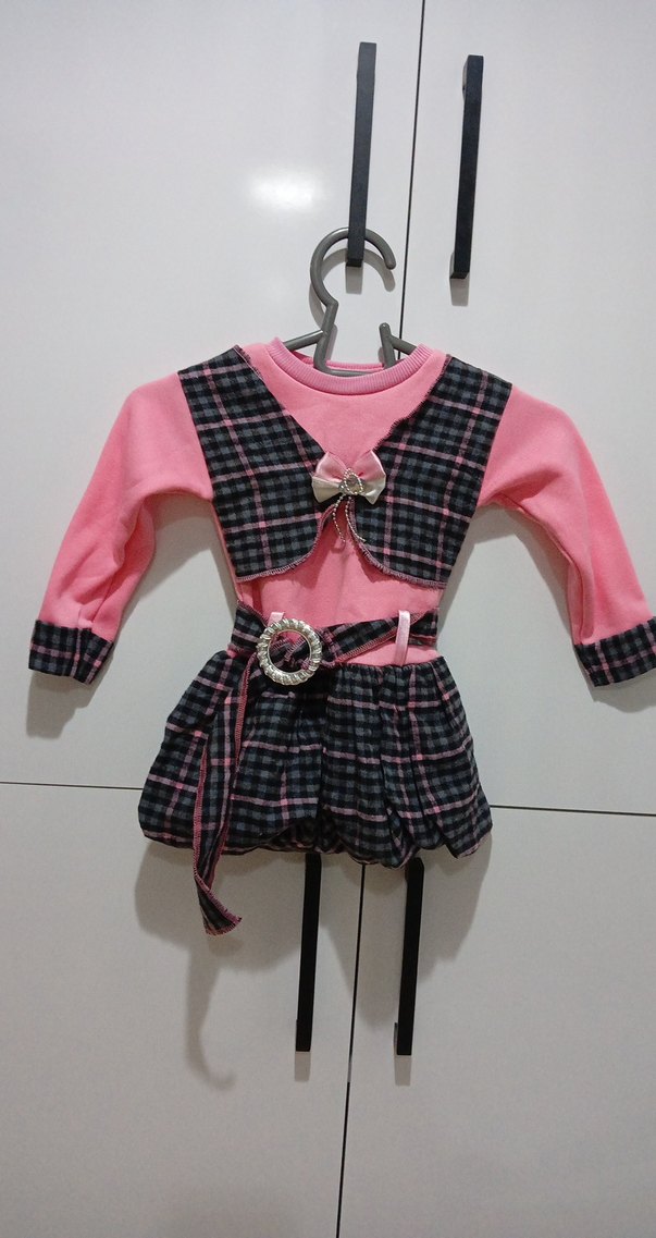 Pembe Kemerli Uzun Kollu Kız Elbisesi - Görsel 4