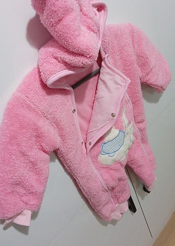 Kapüşonlu Pembe Örme Bebek Tulumu - Görsel 4