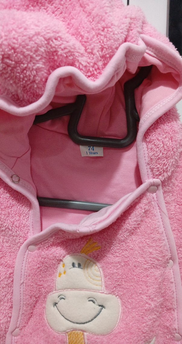 Kapüşonlu Pembe Örme Bebek Tulumu - Görsel 2