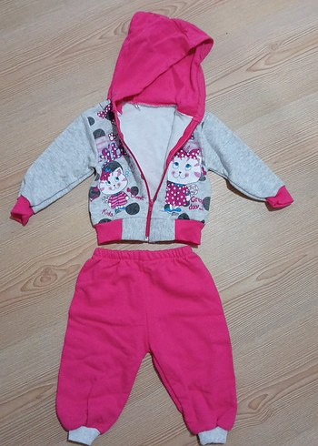 Pembe Kapüşonlu içi şardonlu Kız Bebek Takımı - Görsel 2