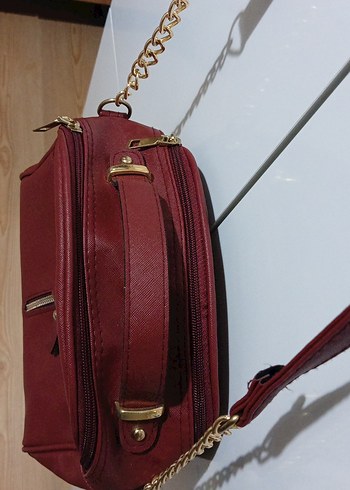 Bordo Zincir Detaylı Kadın Çanta - Görsel 3