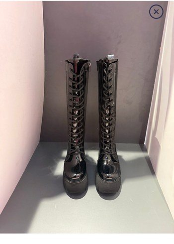 Siyah Kamuflaj Desenli Siyah Platform Topuklu Metal Bot - Görsel 2