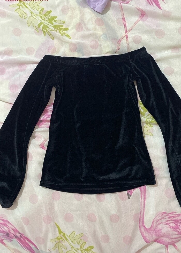 Siyah kayık yaka kadife kazak - Görsel 5