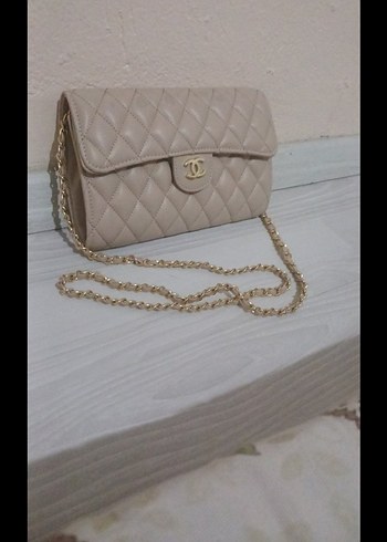 Chanel Bej Zincir Detaylı Kadın Deri Çanta