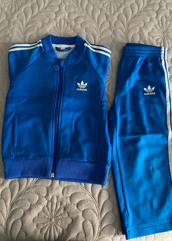 Erkek Çocuk Adidas Mavi Fermuarlı Eşofman Takımı