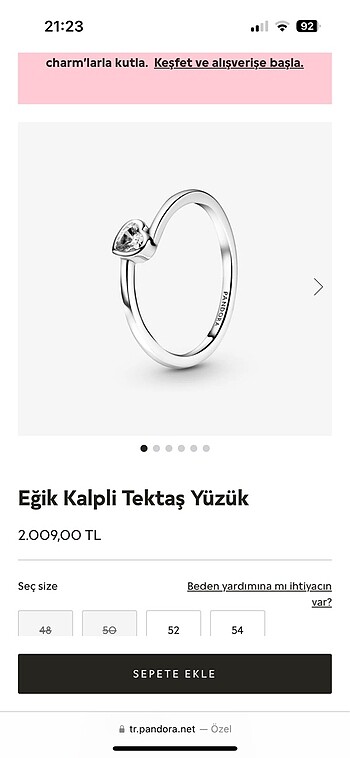 Beden Eğik kalpli tektaş yüzük 52 size