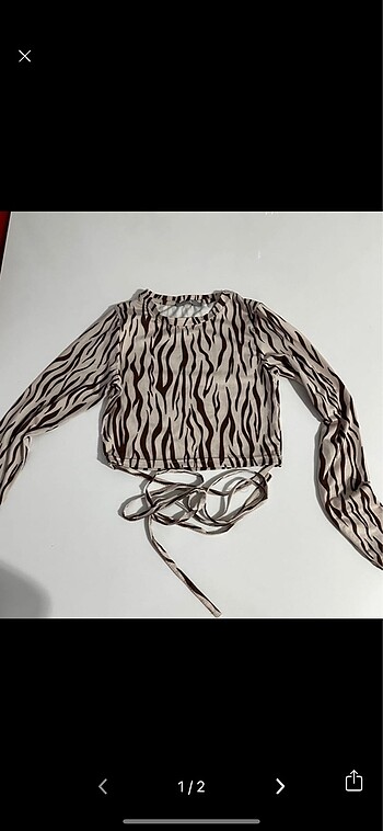 Diğer Zechka kahverengi zebra desenli belden bağlamalı crop