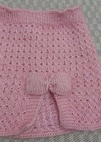 24-36 Ay Beden Kız Çocuk Pembe Örgü Triko Etek