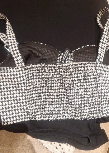 zara Siyah beyaz Desenli Midi Büstiyer - Görsel 8