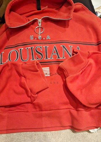 h&m Kadın Kırmızı Fermuarlı Kapüşonlu Sweatshirt - Görsel 4