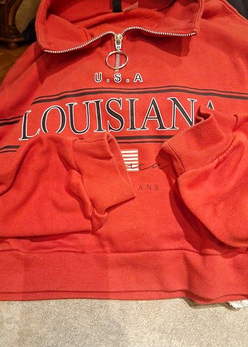 h&m Kadın Kırmızı Fermuarlı Kapüşonlu Sweatshirt - Görsel 3