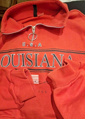 h&m Kadın Kırmızı Fermuarlı Kapüşonlu Sweatshirt - Görsel 2