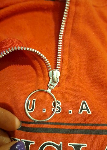 h&m Kadın Kırmızı Fermuarlı Kapüşonlu Sweatshirt - Görsel 6