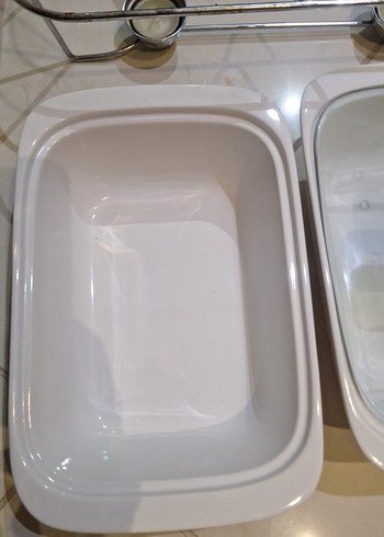 porselen iki Cam Kapaklı Yemek Isıtıcı Seti fırından sofraya - Görsel 3