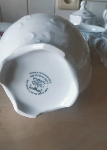 vıntage el yapımı Gümüş Gri ve Beyaz Emelot Porselen Çay Seti - Görsel 3