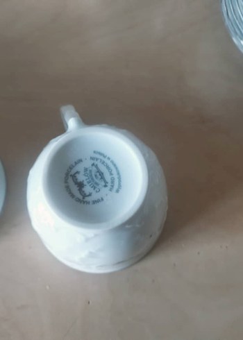 vıntage el yapımı Gümüş Gri ve Beyaz Emelot Porselen Çay Seti - Görsel 4