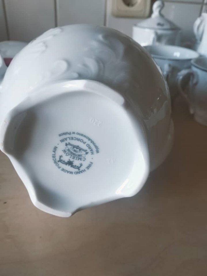 vıntage el yapımı Gümüş Gri ve Beyaz Emelot Porselen Çay Seti - Görsel 3