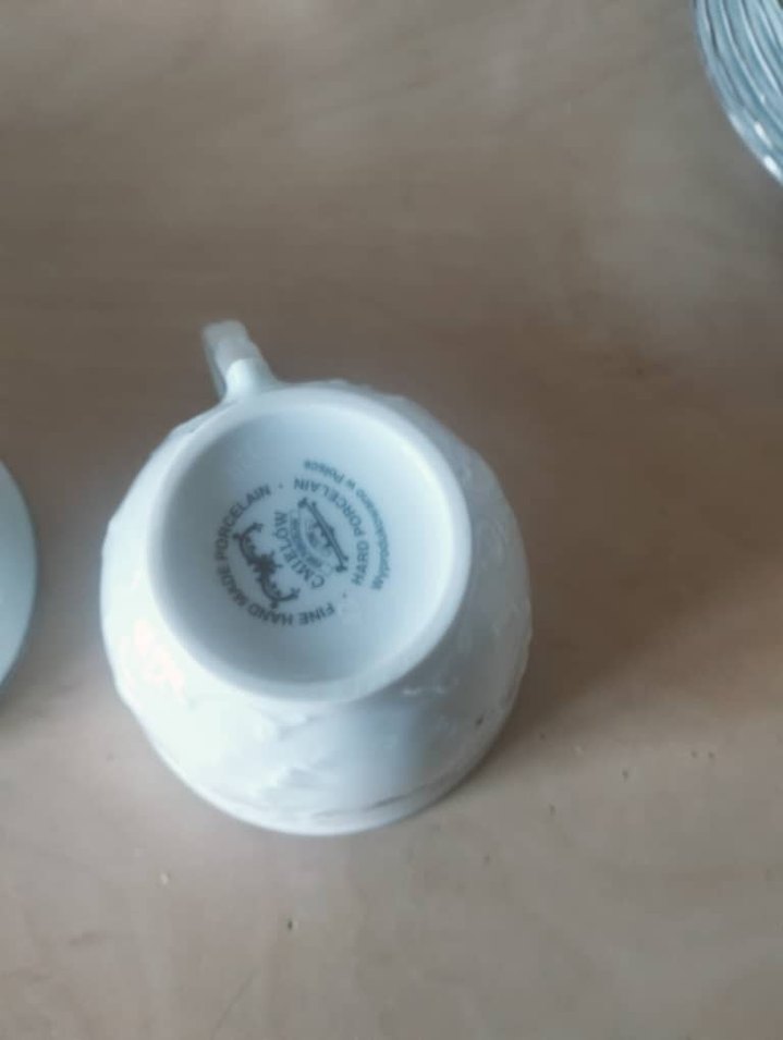 vıntage el yapımı Gümüş Gri ve Beyaz Emelot Porselen Çay Seti - Görsel 4