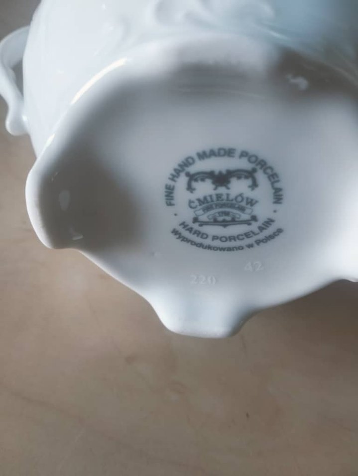 vıntage el yapımı Gümüş Gri ve Beyaz Emelot Porselen Çay Seti - Görsel 2