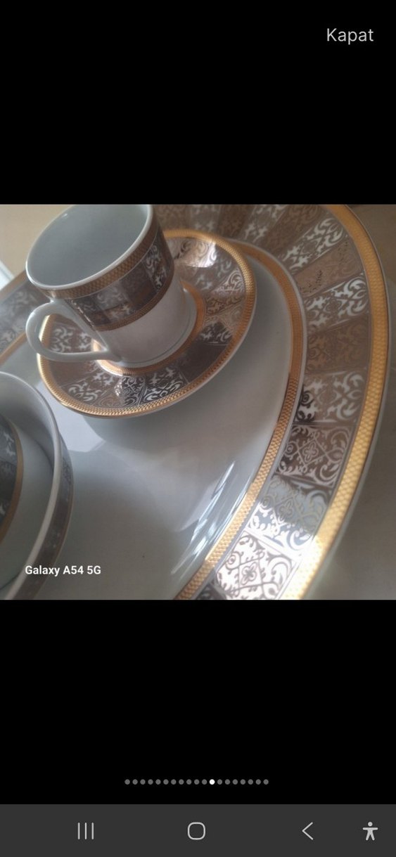 KRC altın ve Beyaz Desenli  Porselen kahve Fincan takımı 12 TANE - Görsel 2