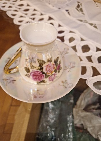 vintage 4lü Çiçek Desenli Porselen kahve Fincan takımı ninemden - Görsel 8