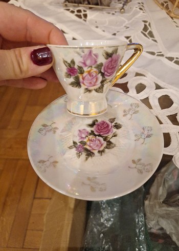 vintage 4lü Çiçek Desenli Porselen kahve Fincan takımı ninemden - Görsel 4