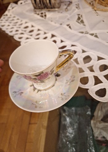 vintage 4lü Çiçek Desenli Porselen kahve Fincan takımı ninemden - Görsel 3