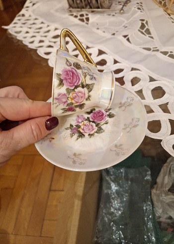 vintage 4lü Çiçek Desenli Porselen kahve Fincan takımı ninemden - Görsel 5