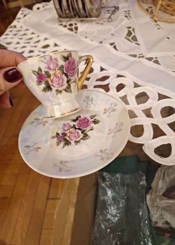 vintage 4lü Çiçek Desenli Porselen kahve Fincan takımı ninemden - Görsel 2