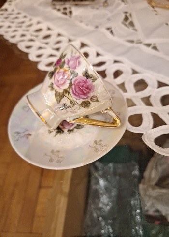 vintage 4lü Çiçek Desenli Porselen kahve Fincan takımı ninemden - Görsel 6