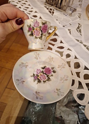 vintage 4lü Çiçek Desenli Porselen kahve Fincan takımı ninemden - Görsel 12