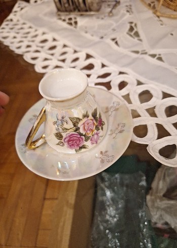 vintage 4lü Çiçek Desenli Porselen kahve Fincan takımı ninemden - Görsel 9
