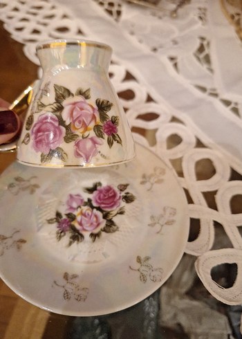 vintage 4lü Çiçek Desenli Porselen kahve Fincan takımı ninemden - Görsel 11