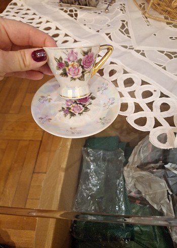 vintage 4lü Çiçek Desenli Porselen kahve Fincan takımı ninemden - Görsel 7