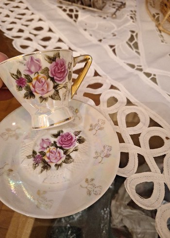 vintage 4lü Çiçek Desenli Porselen kahve Fincan takımı ninemden - Görsel 10