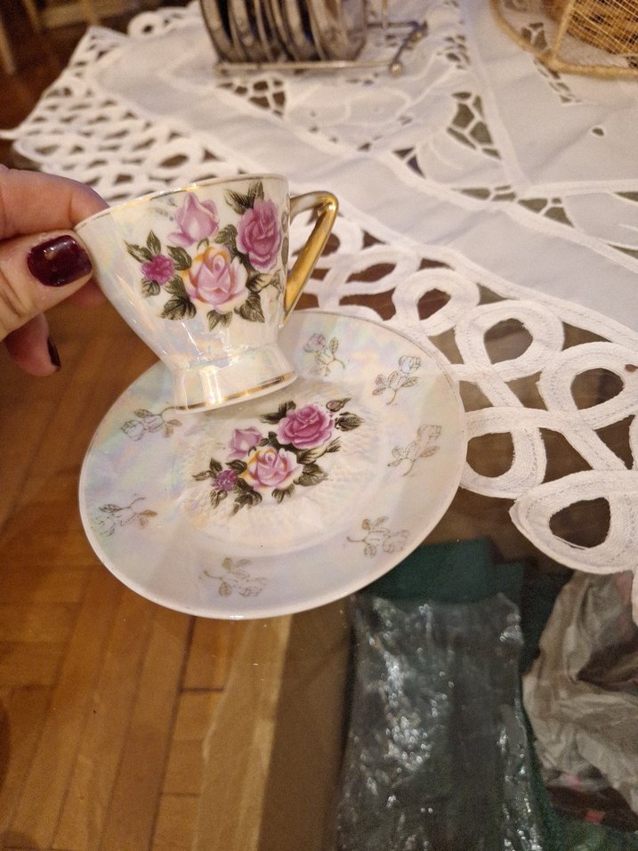 vintage 4lü Çiçek Desenli Porselen kahve Fincan takımı ninemden - Görsel 2