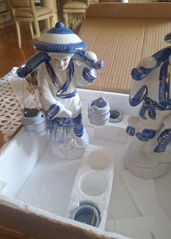 Mavi Detaylı Seramik Figürin Seti - Görsel 2