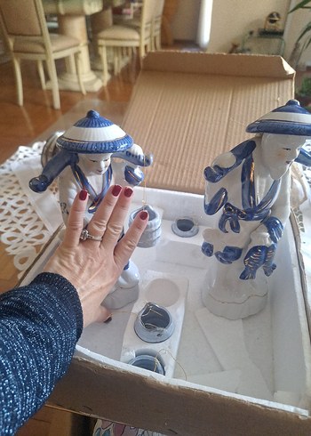 Mavi Detaylı Seramik Figürin Seti - Görsel 3