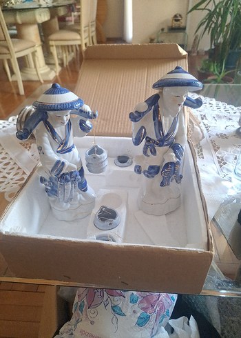 Mavi Detaylı Seramik Figürin Seti - Görsel 4