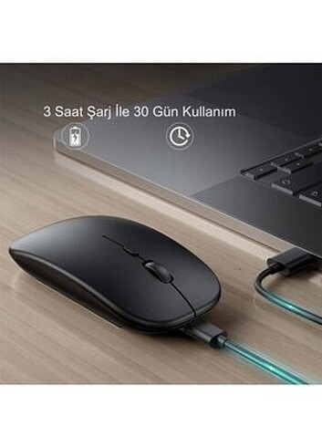 Sessiz Tıklama Şarjlı Çift Modlu Bluetooth Kablosuz 2.4Ghz Siyah - Görsel 4