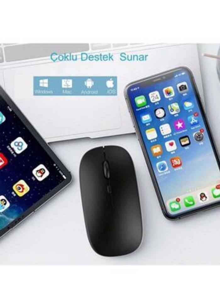 Sessiz Tıklama Şarjlı Çift Modlu Bluetooth Kablosuz 2.4Ghz Siyah - Görsel 2