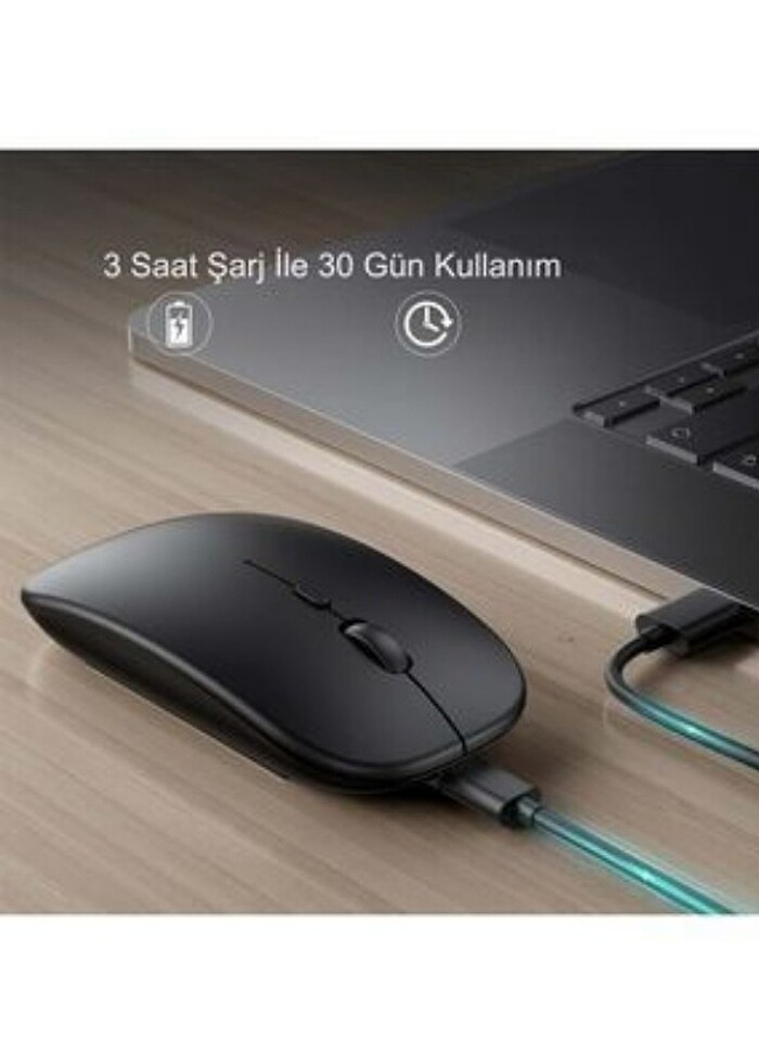 Sessiz Tıklama Şarjlı Çift Modlu Bluetooth Kablosuz 2.4Ghz Siyah - Görsel 4