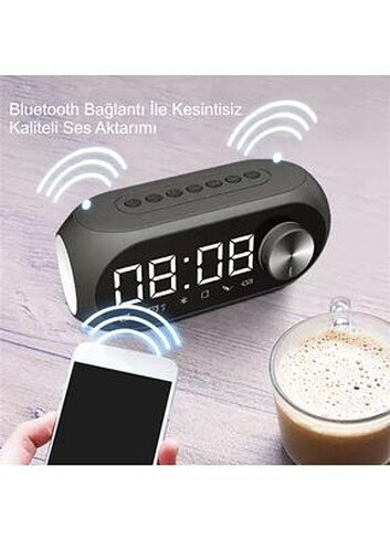 Bluetooth S8 RGB Led Işıklı Dijital Saat Alarm Şarjlı Hoparlör M - Görsel 2