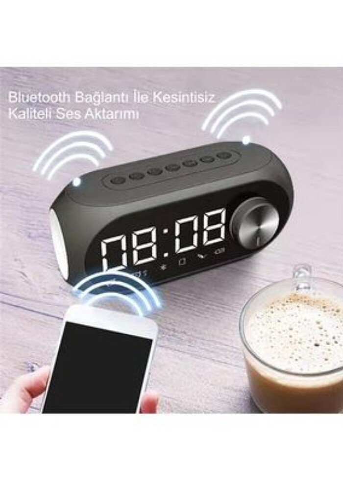 Bluetooth S8 RGB Led Işıklı Dijital Saat Alarm Şarjlı Hoparlör M - Görsel 2