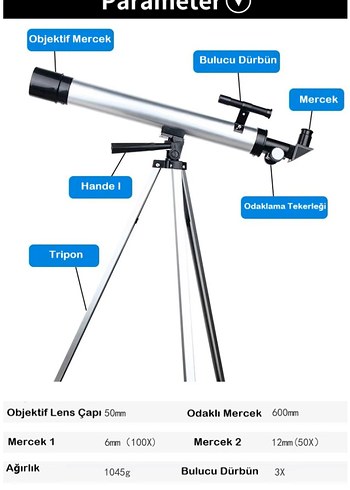 50mm Objektifli 100X Teleskop Tripodlu