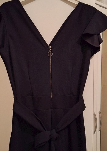 Siyah V Yakalı Kadın Midi Tulum - Görsel 7